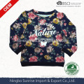 Girls` sublimation flower print stretchable french terry lovery pull over tee shirt